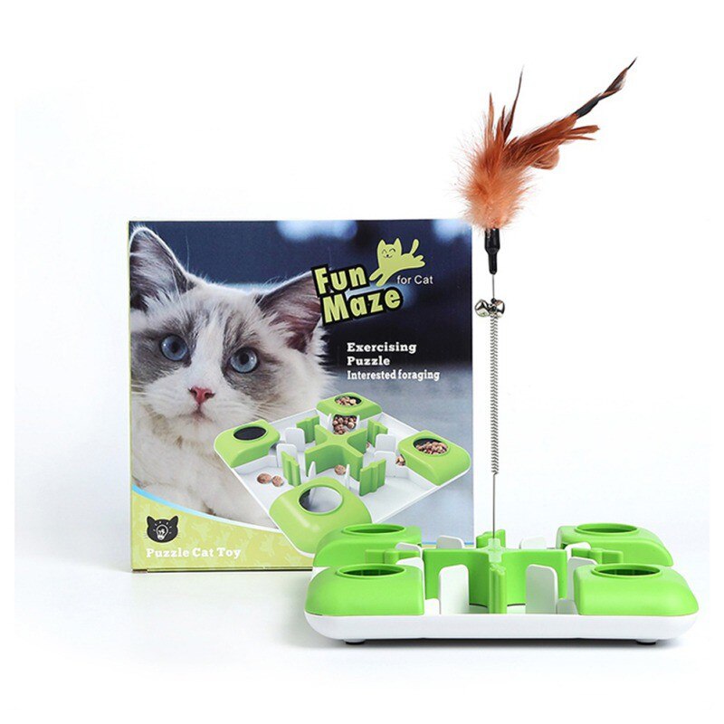 Pet Cat Toys Puzzle Game Toy for Cats And Dogs Treat Dispenser Spring Feather Wand Fun Maze Feeder Training Cat toy